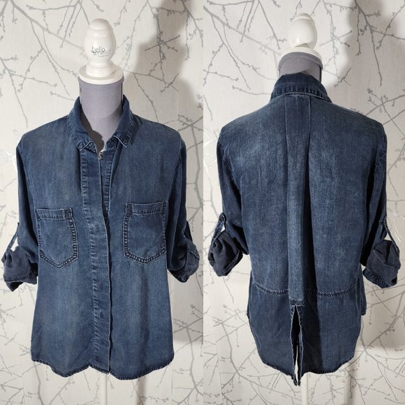 Cloth & Stone Blue Chambray Tencel Split Back Shirt - Picture 1 of 3